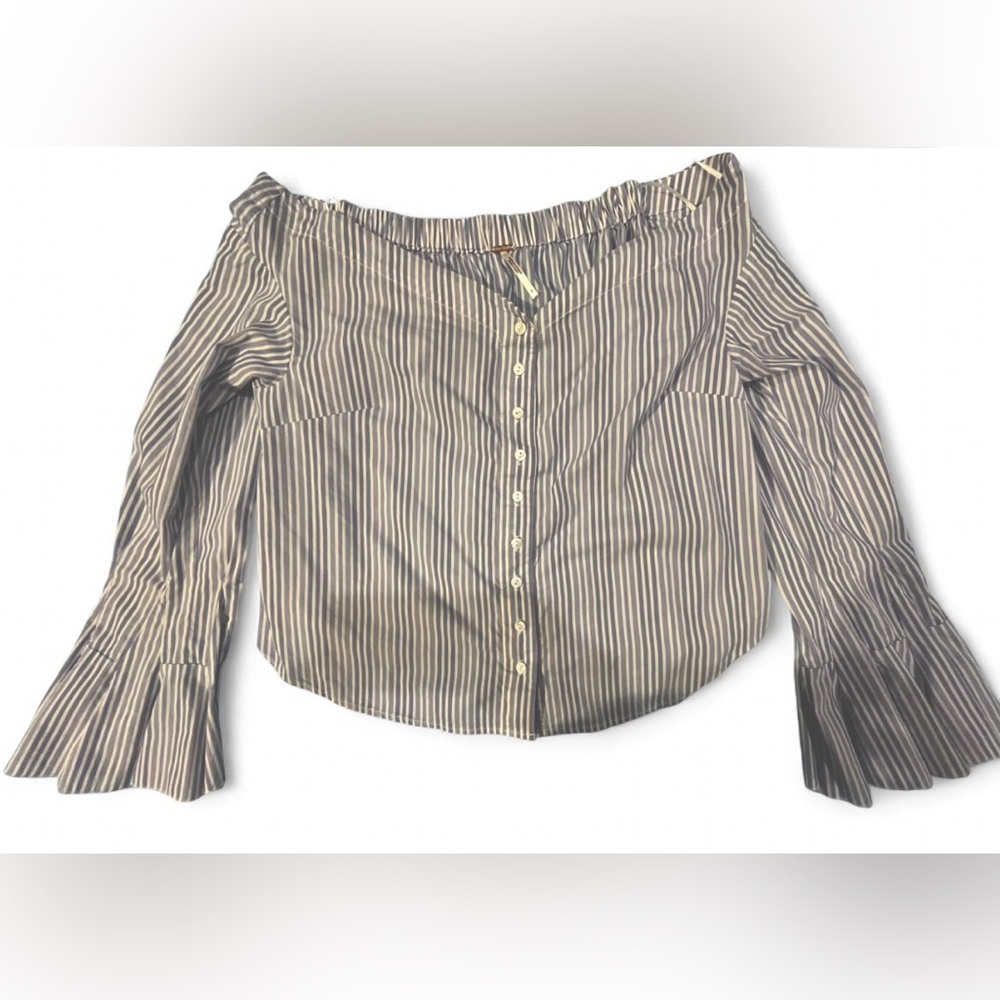 Free People Blue and White Striped Blouse
